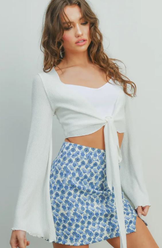 Bell Sleeve Cropped Front Tie Top